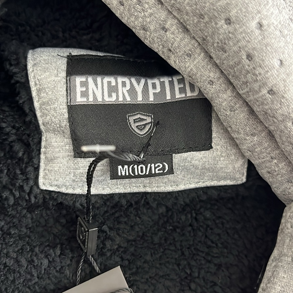 ⭐️ NWT- Encrypted Grey & Black zip-up hoodie with Sherpa lining- size 10/12 kids - Picture 5 of 10